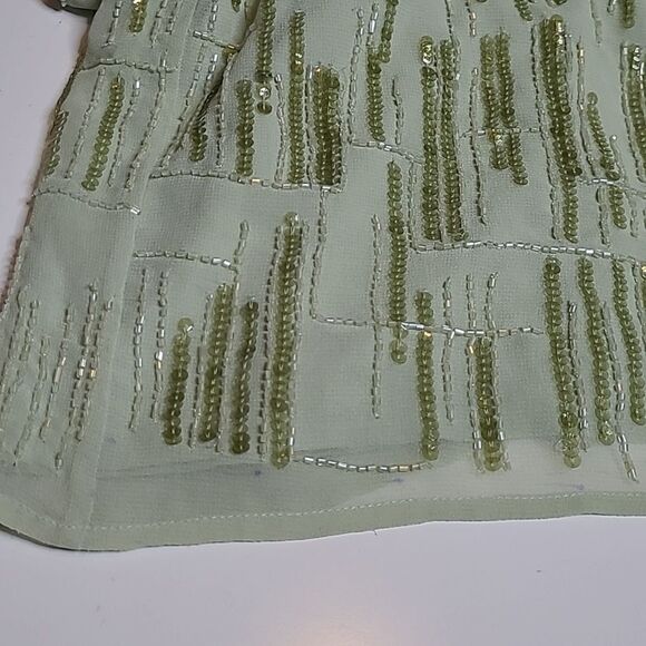 $498 NEW MAC DUGGAL 8 SAGE GREEN HAND BEADED MIDI CREPE SHEATH COLUMN DRESS NWT - Picture 7 of 16